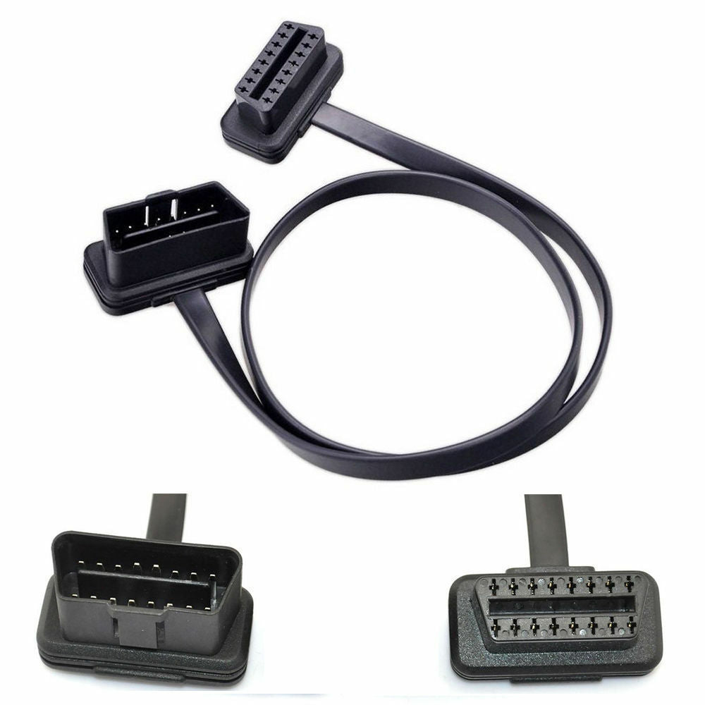 16 Pin Flat Noodle Male to Female Elbow 2FT OBD 2 Extension Diagnostic Cable -UK