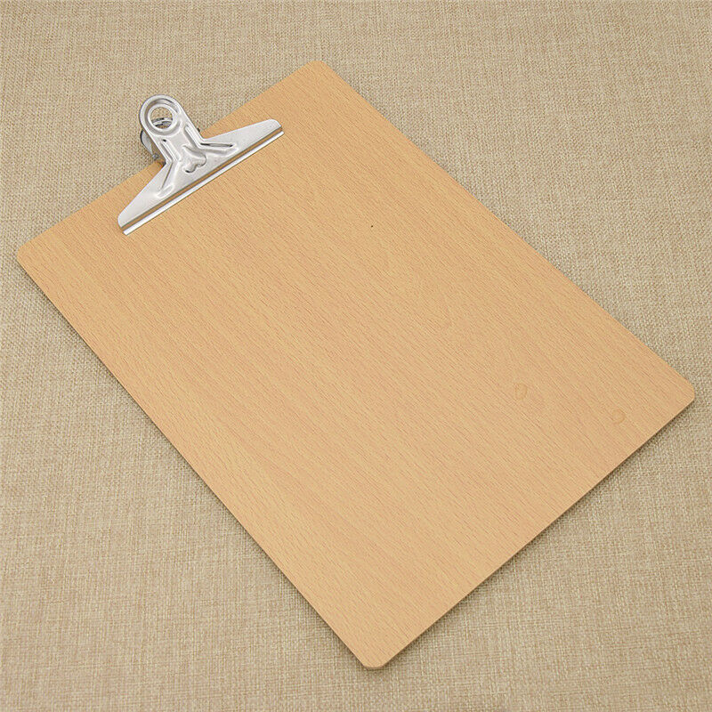 A4 File Hard Wooden Writng Board Metal Paper Clip Work School Office Supplies