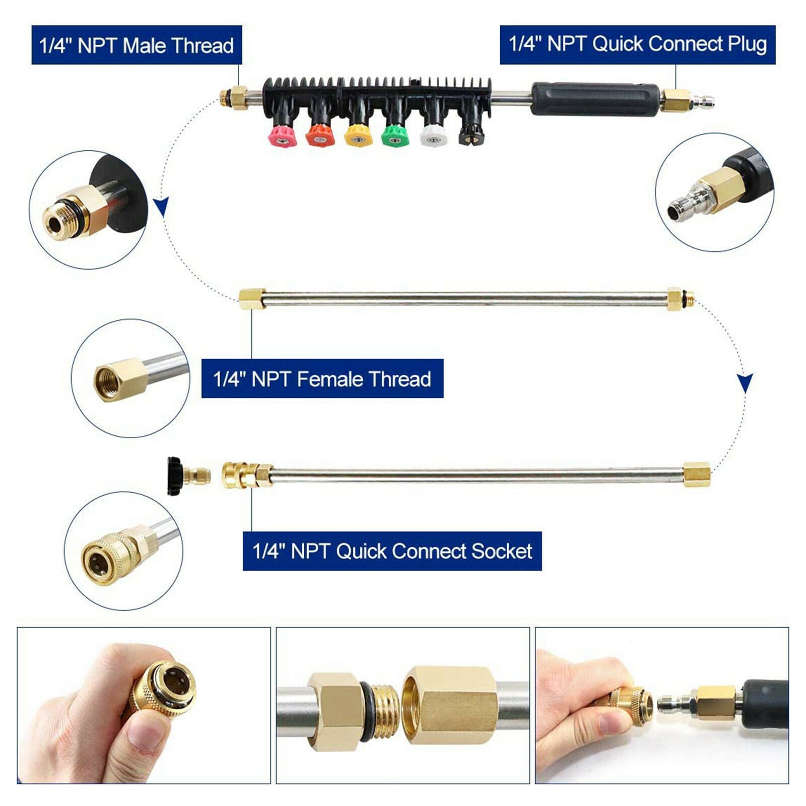 9pcs Pressure Washer Extension Wand Power Washer Lance 1/4'' Quick Connect