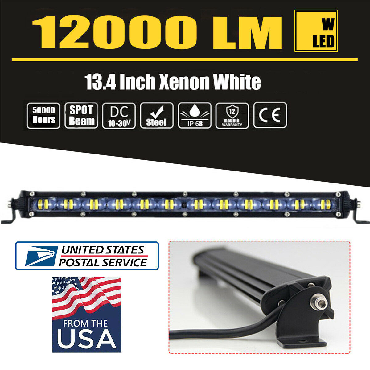 13.4'' 120W 6D Spot Beam LED Work Light Single Row Car SUV Off Road Lamp US Ship