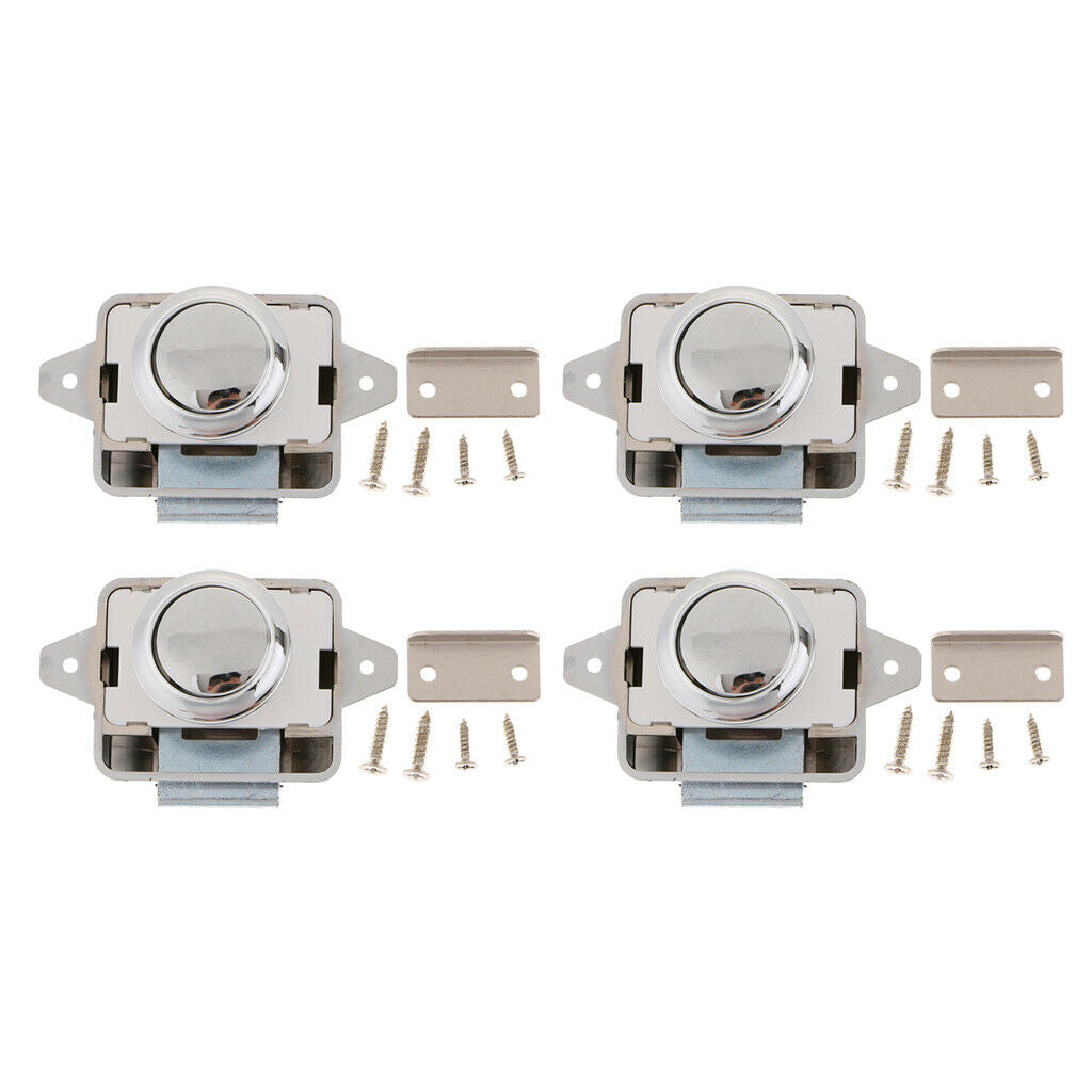 4 Pieces Push Button Catch Lock Latch for Motorhome RV Boat Door Sliver