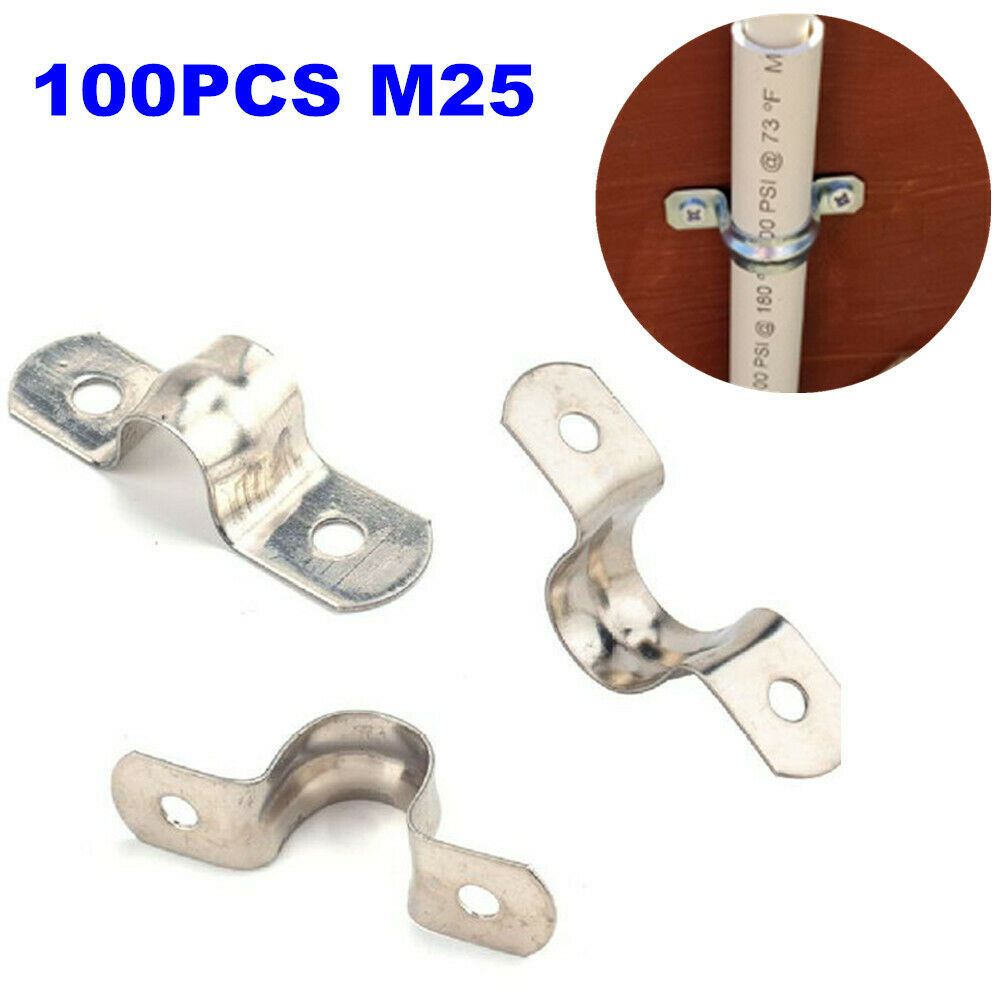 100PCS M25 304 Stainless Steel Supporter U Shaped Clamp Clip Tube Pipe Strap Fix