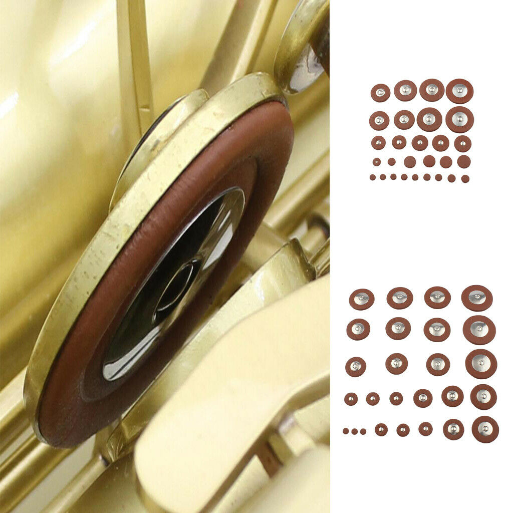 26Pcs Leather Sax Pads Protector Brown for Alto Saxophone Replacement Parts