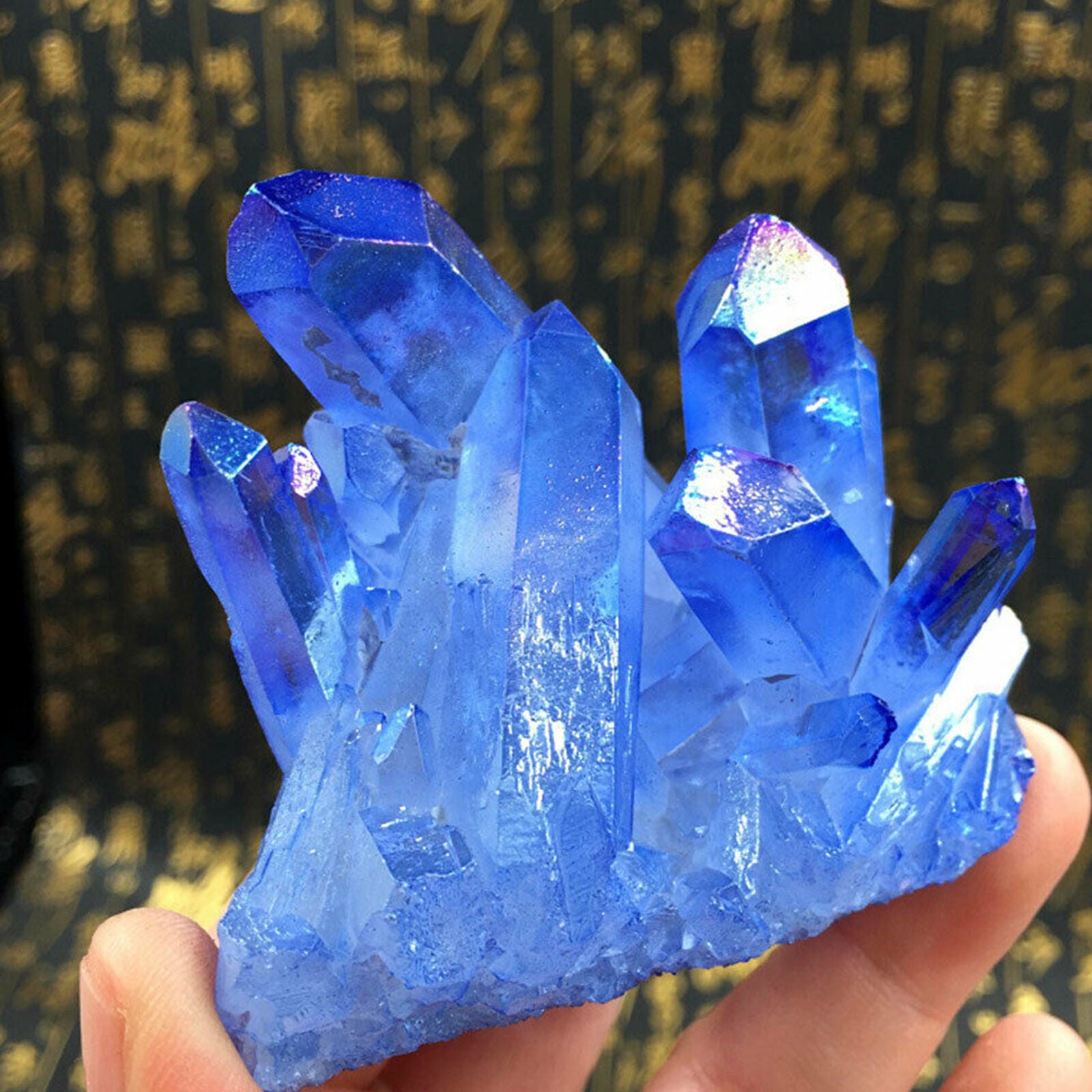 Natural Quartz Crystal Blue Titanium Cluster Mineral Specimen Healing Polished