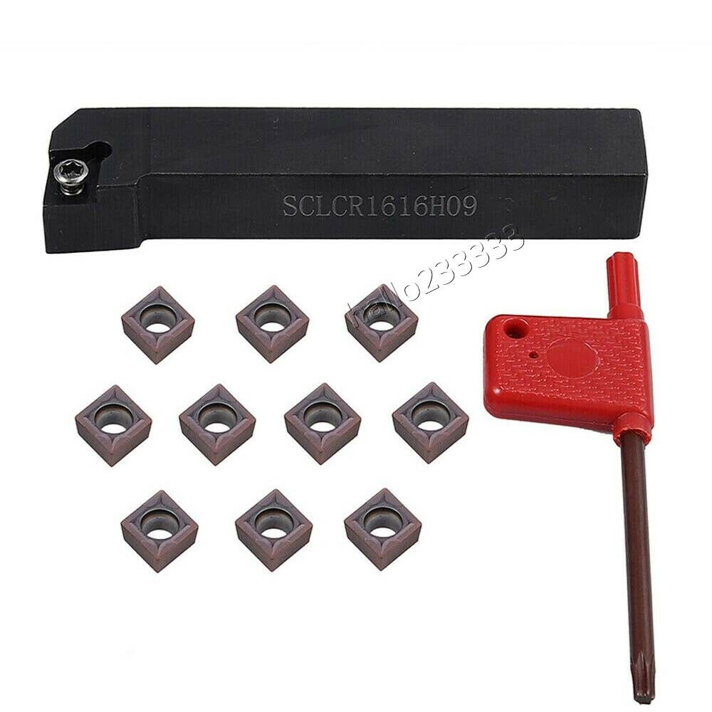SCLCR1616H09 Lathe Turning Tool Holder +10x CCMT09T304 Carbide Inserts + wrench