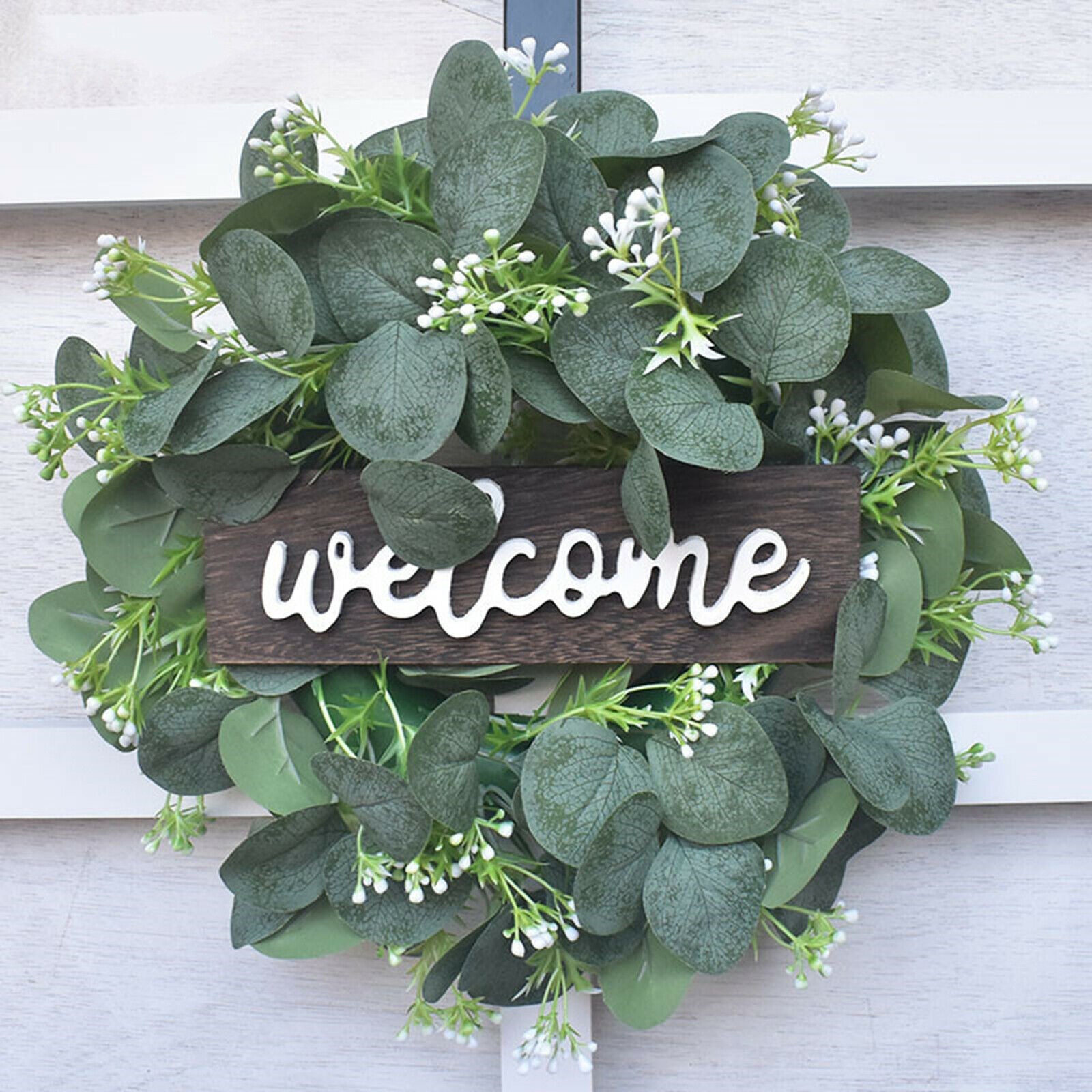 Welcone Wreath Green Eucalyptus Garland Party Front Door Hanging Decor