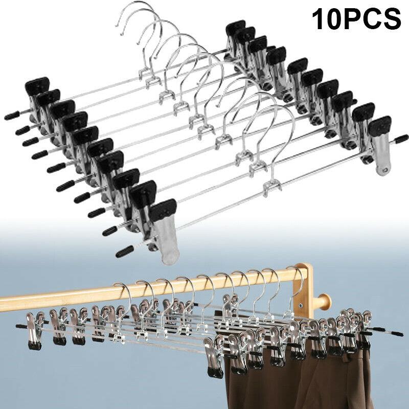 10PCS Metal Clip Hanger Cloth Closet Pant Trouser Skirt Non-slip Adjustable Rack