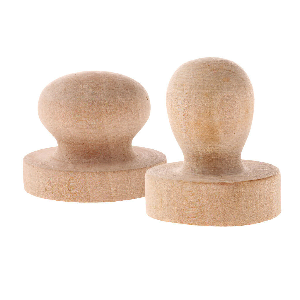 2pcs Round Wooden Rubber Stamp Handle for DIY Wood Stamp Embossing Tool