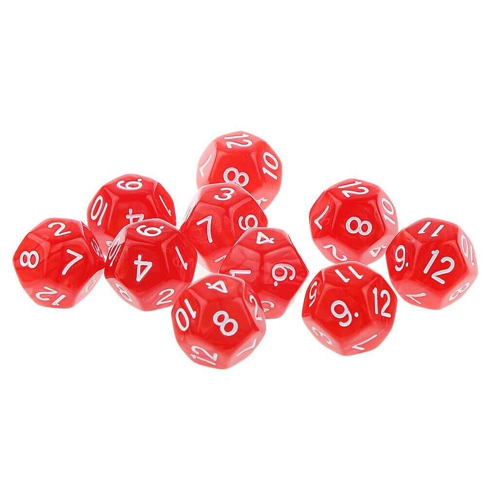 10 Pack of Twelve Sided Dice D12 Playing D&D RPG Party Games Dices Red