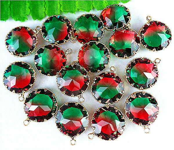 30Pcs 20x17x8mm Faceted Wrapped Red Green Titanium Crystal Round Pendant HH822