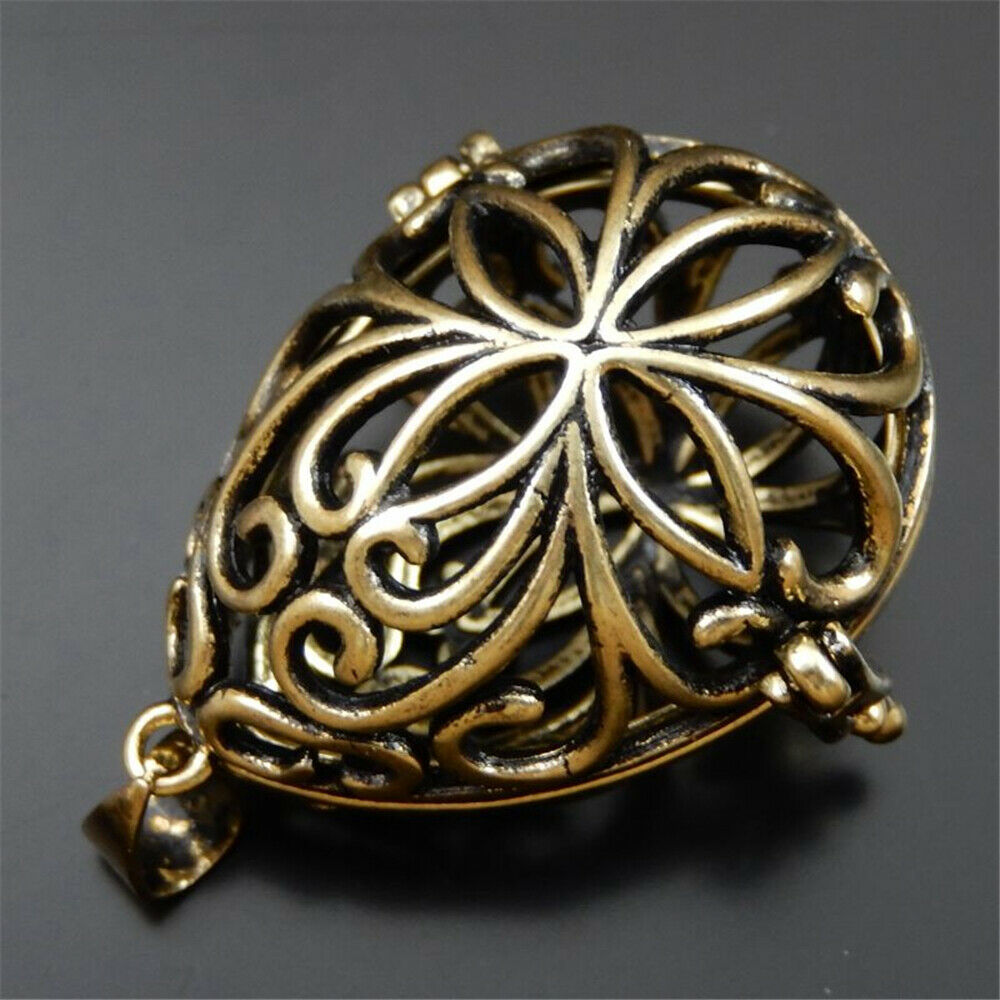 2PCS Retro Bronze Brass Floral Bola Ball Harmony Locket Oval Hollowed 28*22*34mm