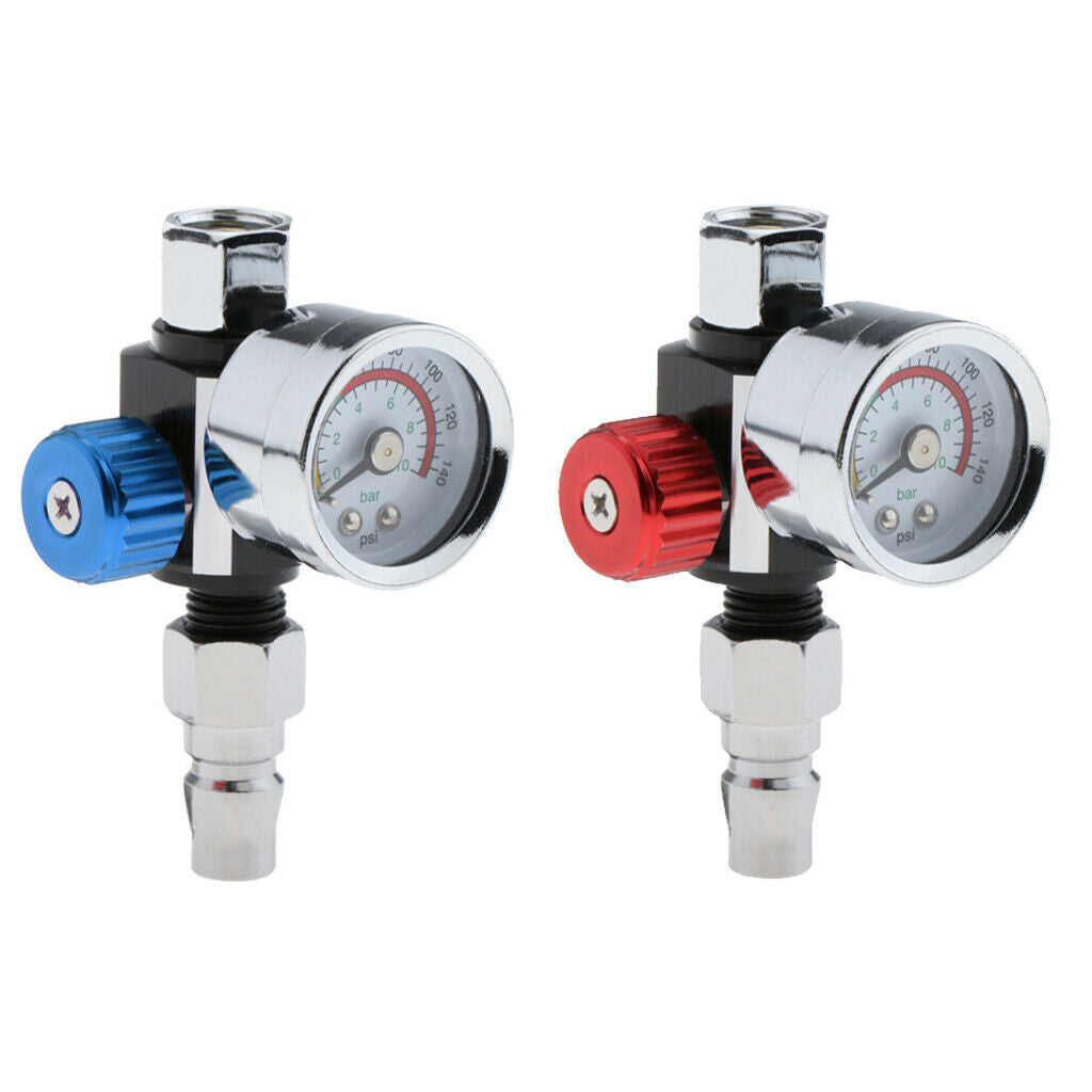 2Pcs Truck G1/4 Alloy Paint Spray Gun Air Regulator Valve Gauge 0-140PSI