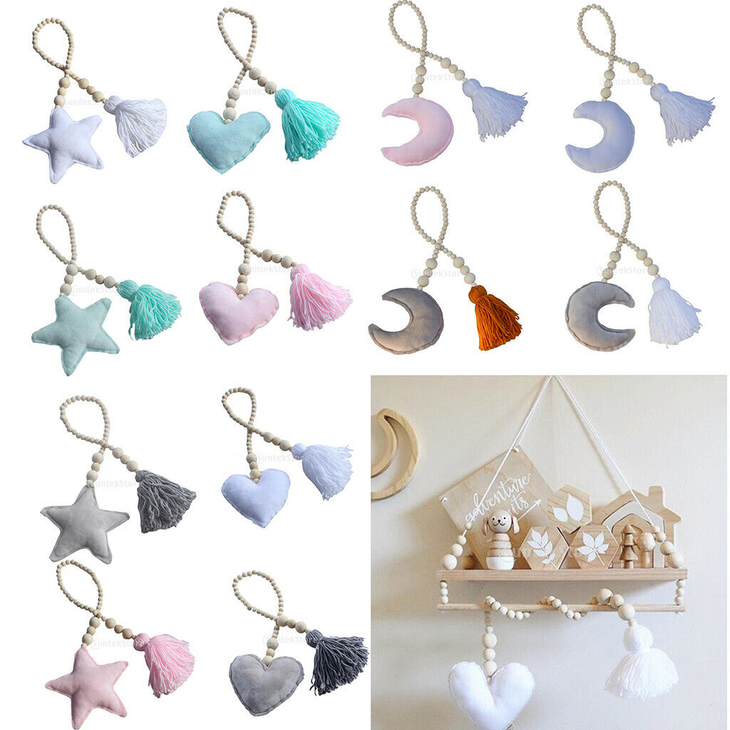 Wooden Tassel Pendant Bed Net Tieback Wall Ornament Pink Moon