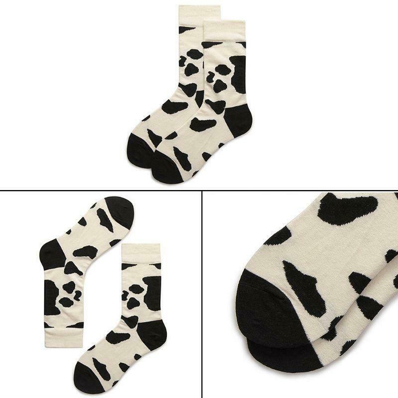 Unisex Funny Crew Socks Black White Milk Cow Print Skateboard Mid Tube Hosiery