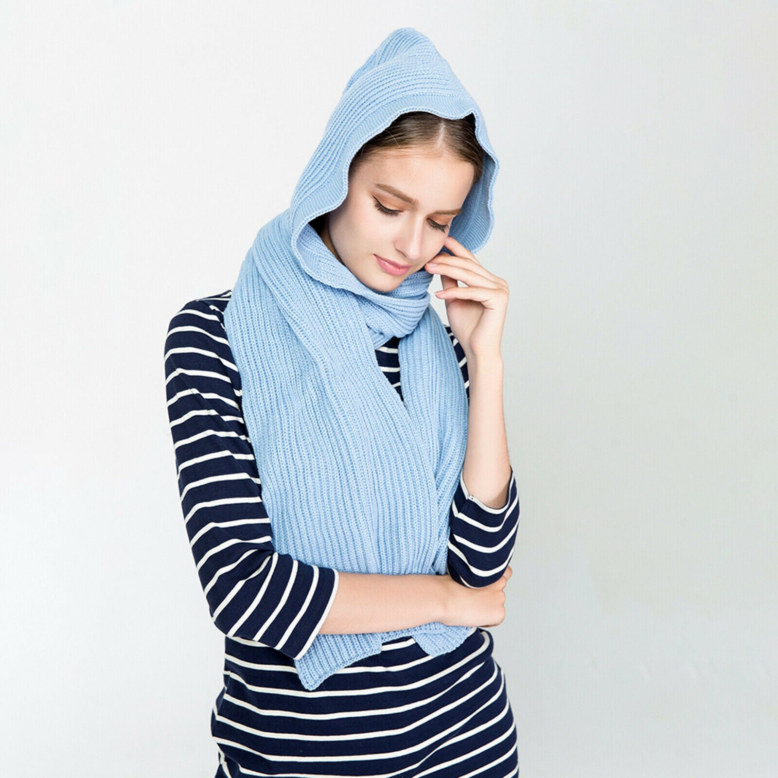 Women Winter Knit Hooded Scarf Winter Autumn Pullover Headscarf Hoodie Hat