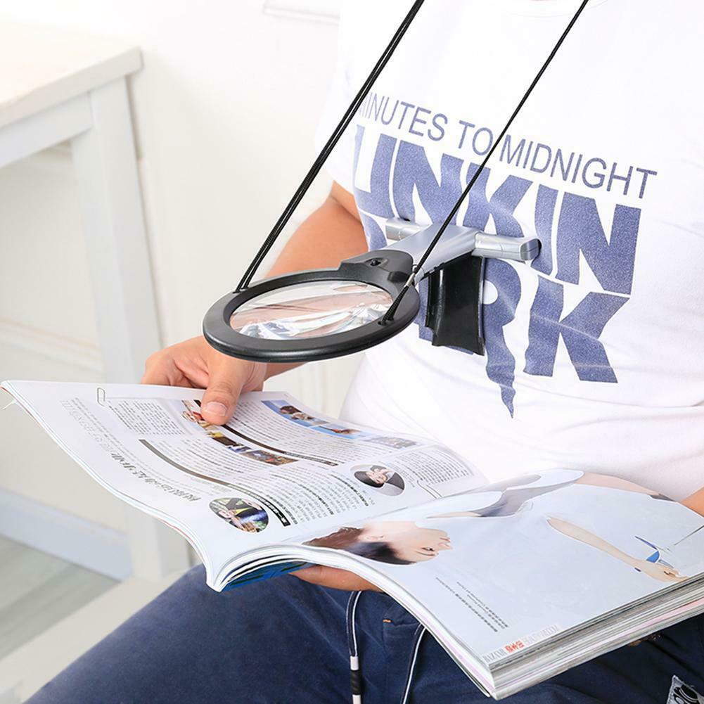 2 LED Loupe Lighted Reading Magnifier Neck Wear Sewing Magnifying Glass