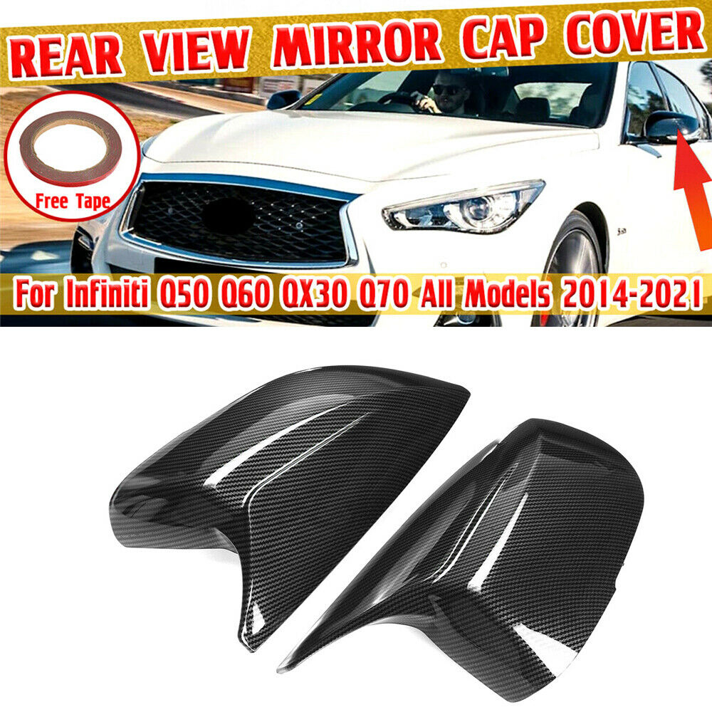 For 2014-2021 INFINITI Q50 Q70 Side Mirror Covers Cap Trim Carbon Fiber Style