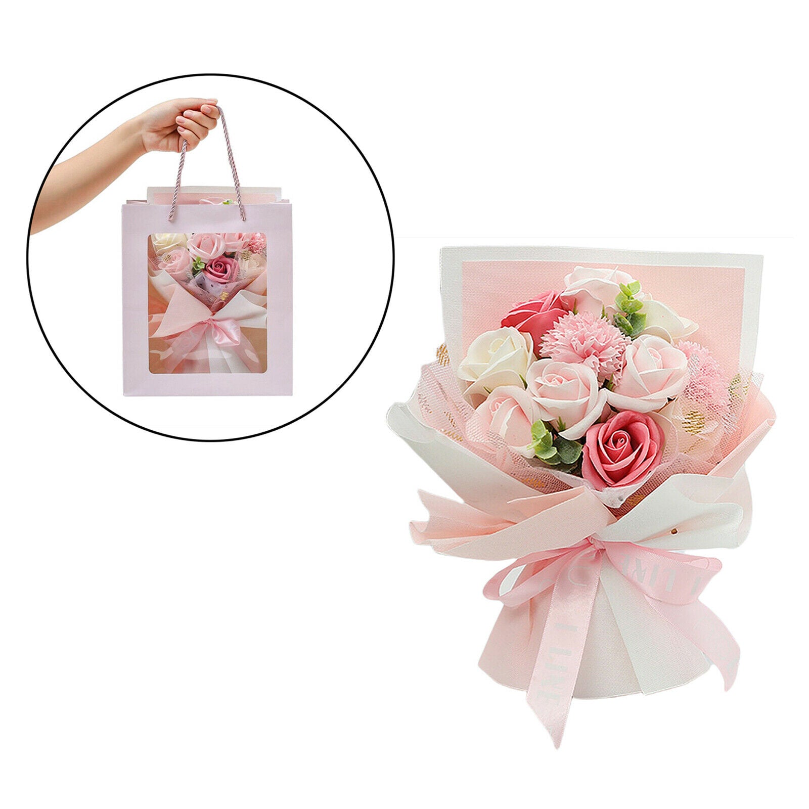 2pcs Carnation Rose Soap Flower Bouquet Birthday Valentine's Day Gift Party