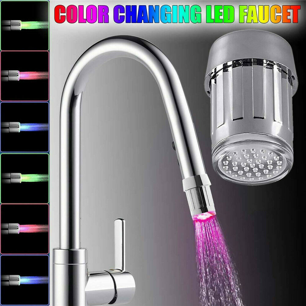 7 Color Changing Temperature Sensor LED Light Glow Water Faucet Stream Tap New
