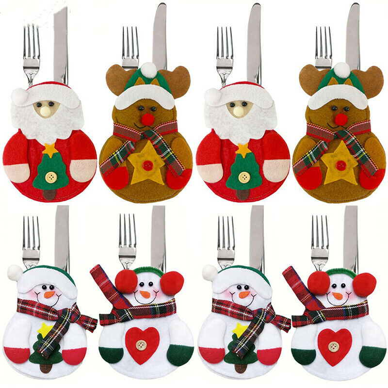 8pcs Christmas Decorations Snowman Kitchen Tableware Holder bag Xmas orna.l8
