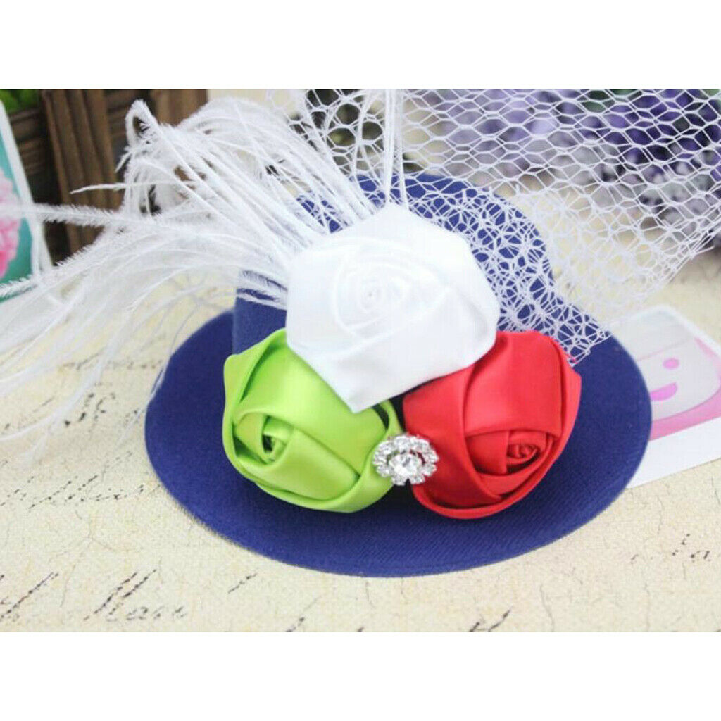 Rose Feather Hat Child Mini Top Hat Fascinator Feather Headpiece  Blue