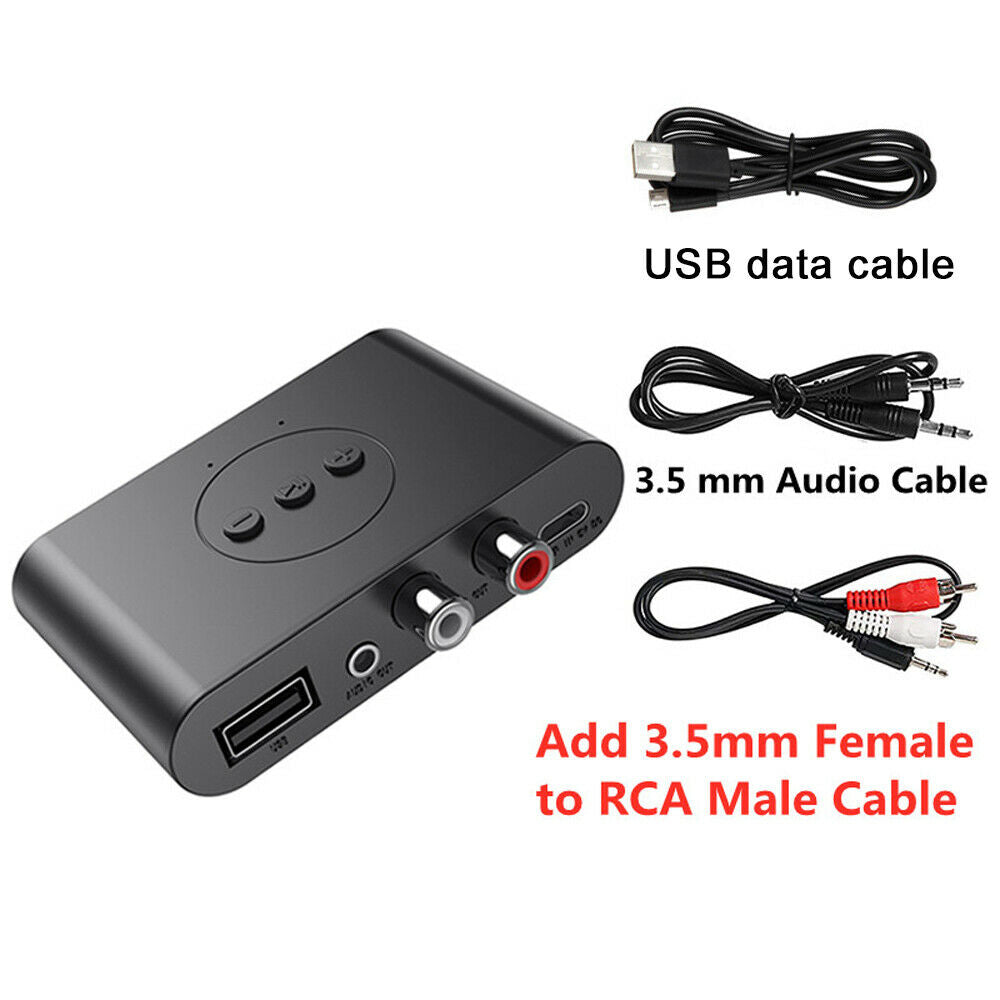 Bluetooth 5.2 Audio Receiver U Disk RCA 3.5mm AUX Jack Stereo Music Adapter
