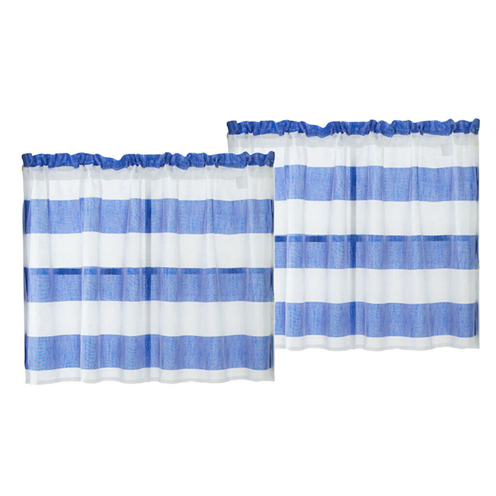 2pcs Short Window Tiers Balcony Window Drape Shade Curtain Blue Curtains