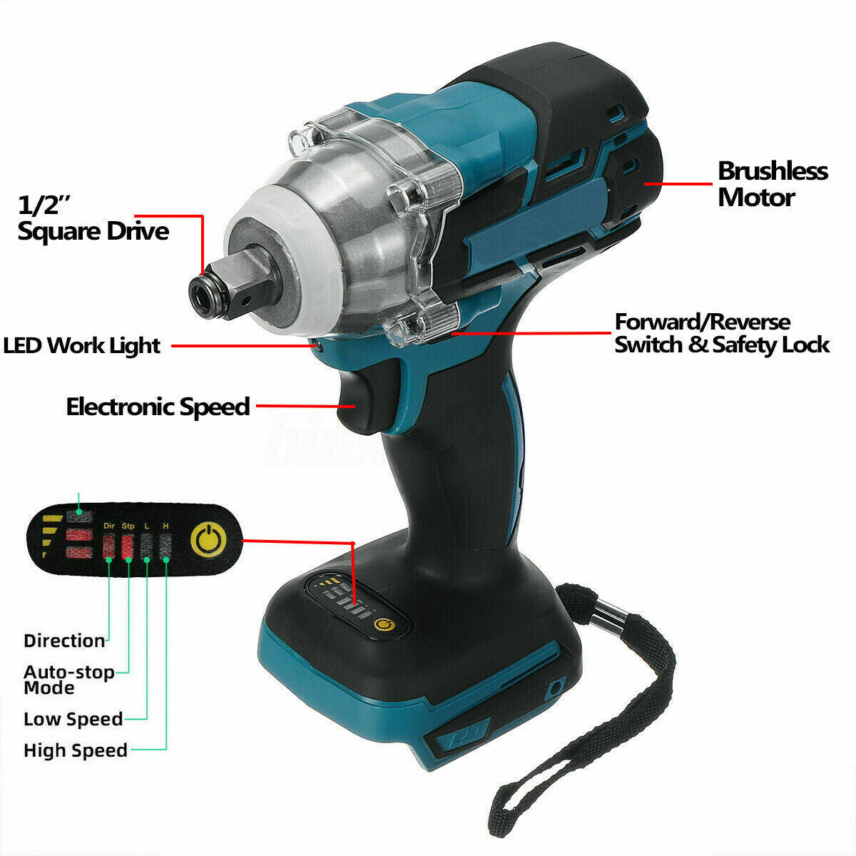 Cordless Brushless Impact Wrench 18V 520Nm 1/2" Body For Makita Battery DTW285Z