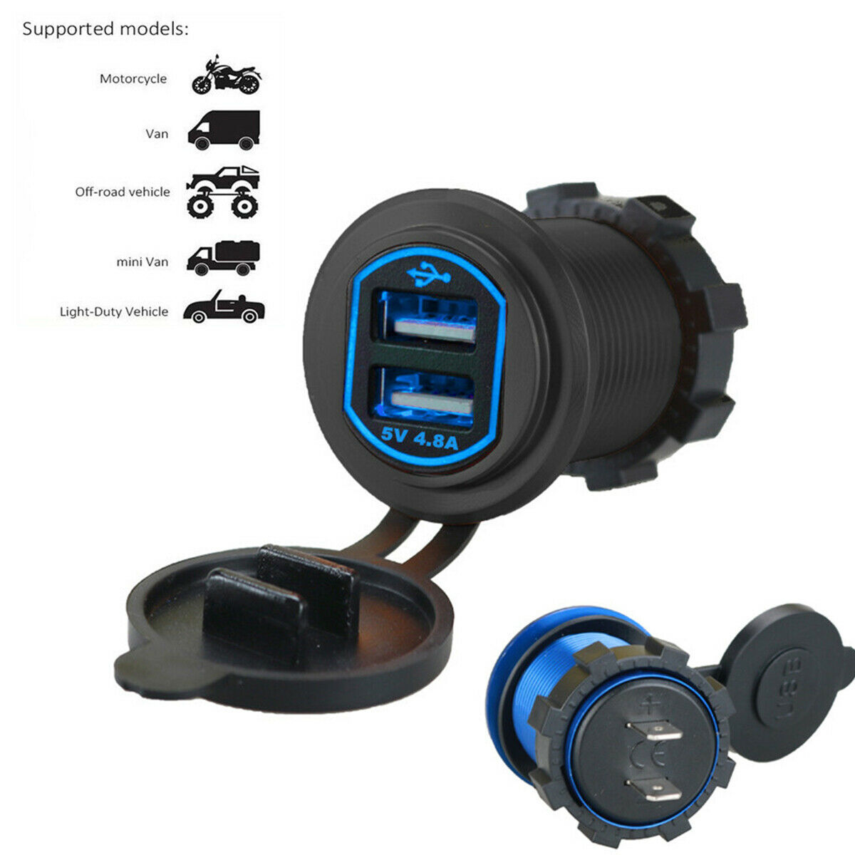LED Display Dual USB Quick Charger Socket Power  For Car Boat Marine Motorcycle