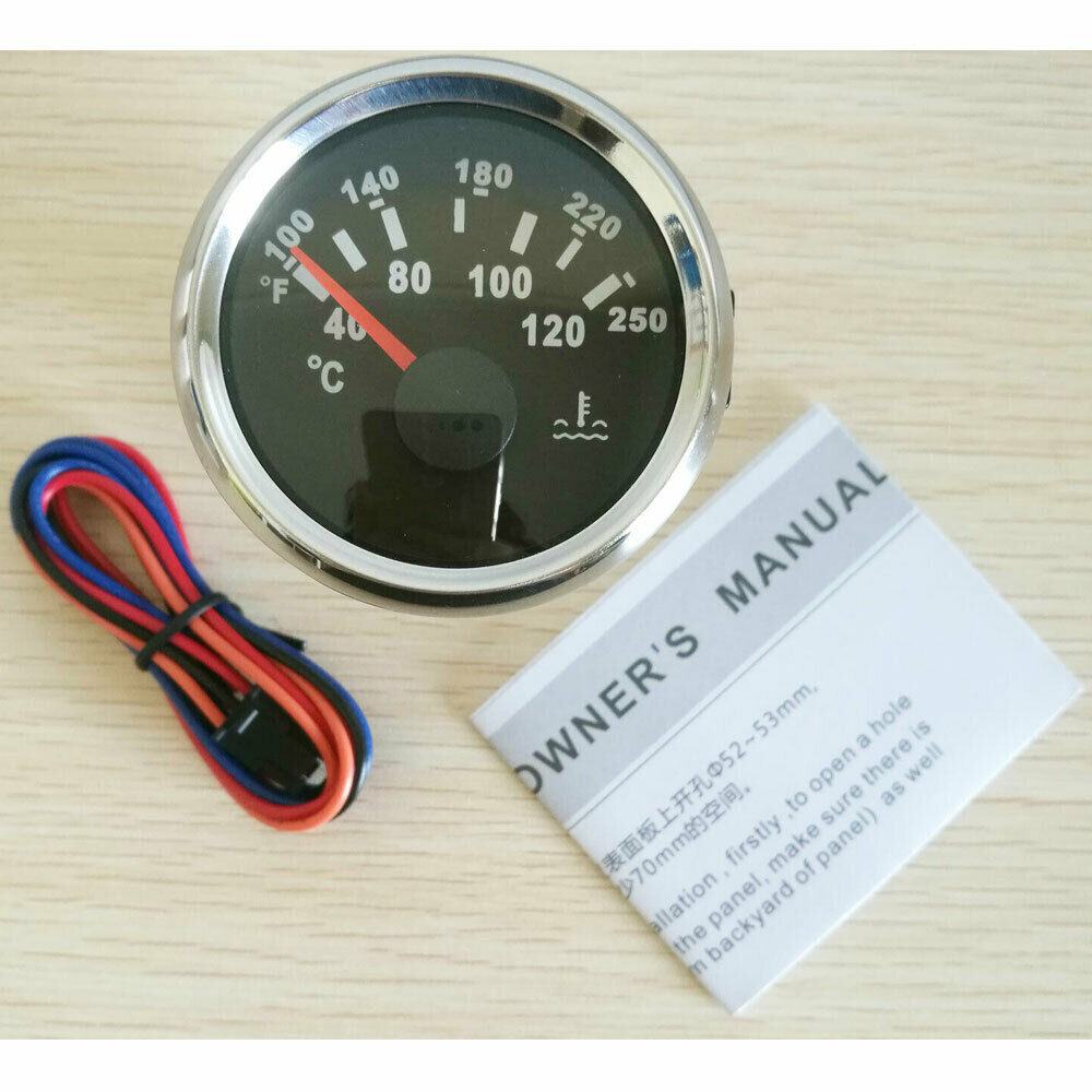52mm water temp gauge 100-250F 287.4-22.4 ohms 9-32V for auto truck marine black