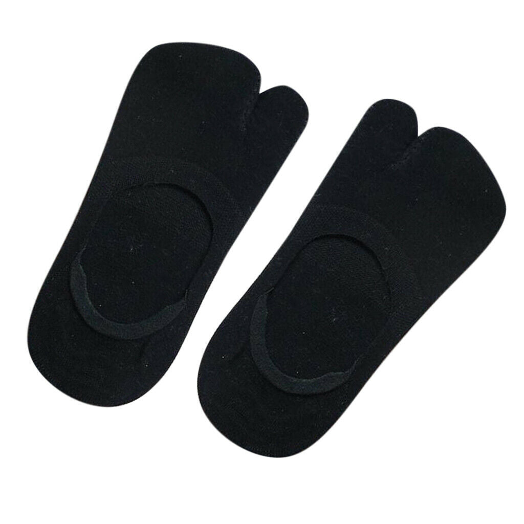 1 Pair Cotton Tabi Split Toe Non Slip Low Cut Invisible Boat Socks Black