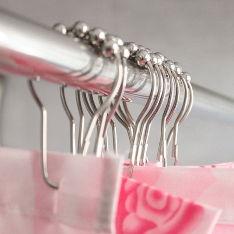 New Heavy Duty Shower Curtain Rings Hooks Set of 12 Bathroom Poles Rod Bn .l8