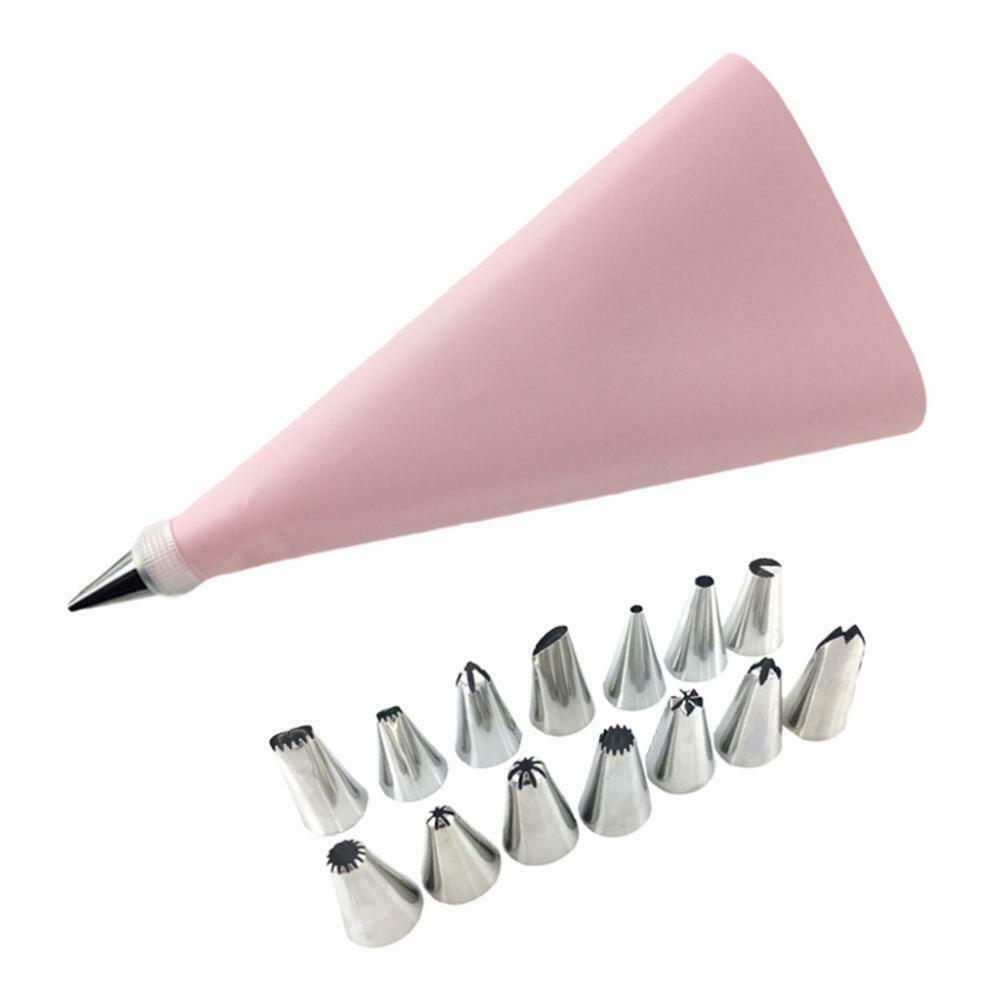 Reusable Piping Pastry Bag with & Nozzle Tips Cake Decor DIY Tools Set Pink