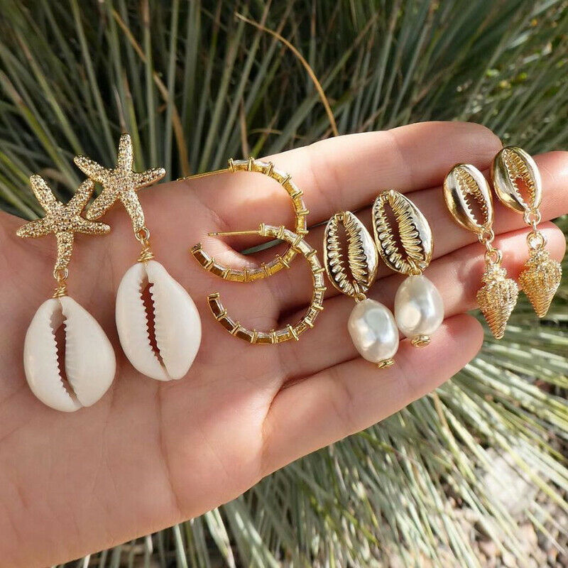 4Pairs/Set Bohemia Women Shell Conch Statement Earrings Drop Dangle Earri.l8