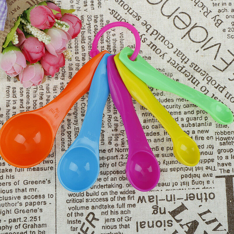 5x Plastic Measuring Spoons (1 / 2.5 / 5 / 7.5/ 15ml) Sugar Cake Baking Sp.l8