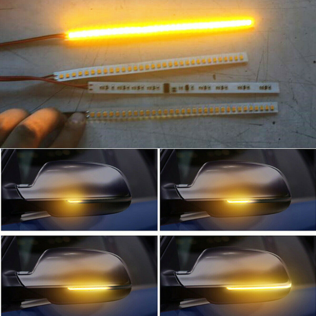 Pair 32LED 18cm Rear Mirrors Flexible Flowing Turn Signal Strip Built-in Decoder