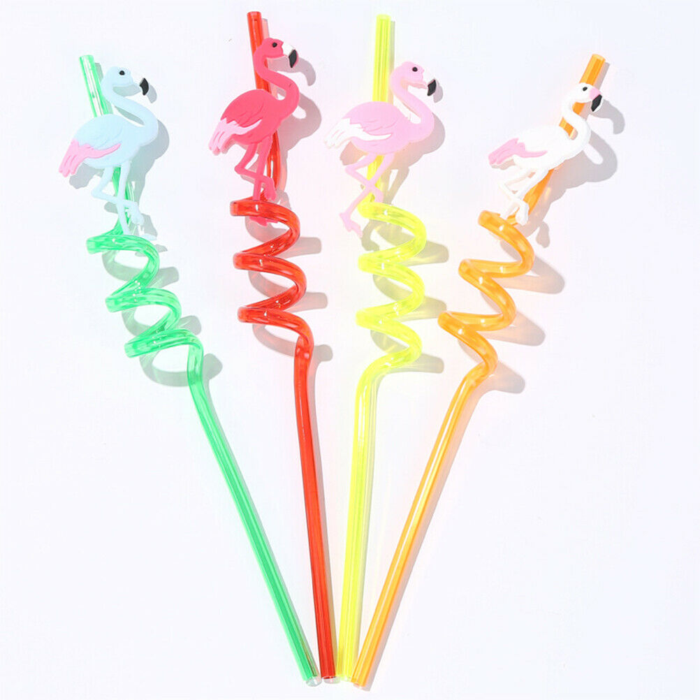 4x Drinking Straws Cartoon Flamingo PVC Juice Straws Hawaii Party Table D.l8