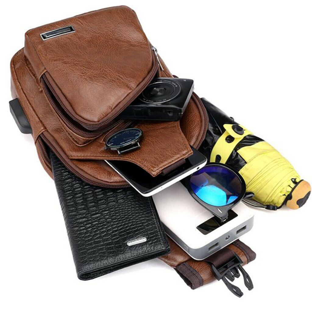 3Pcs Men Leather Sling Bag Multipurpose Compact Shoulder Chest Crossbody Bag