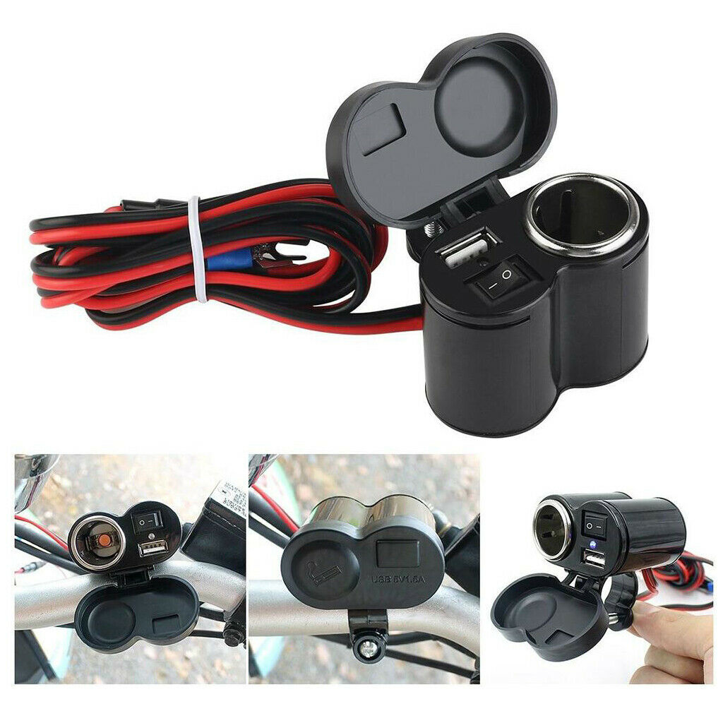 DC 12V USB Cigarette Lighter Power Outlet Cable Kit For Motorcycle Auto