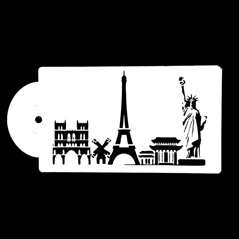 5PCS Buildings Cake Stencils Cookies Mousse Mold Coffee Template Bakingcraft Tt