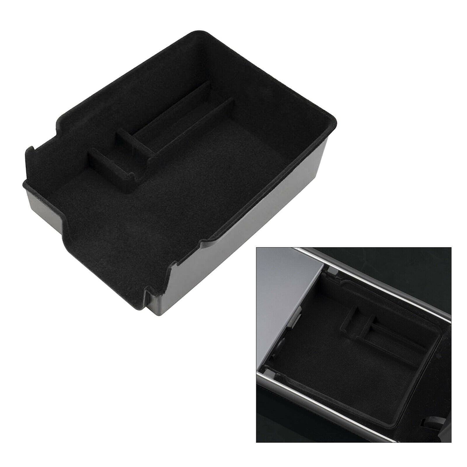 Durable Plasatic Car Center Console Storage Box Flocking Armrest Organizer Tray