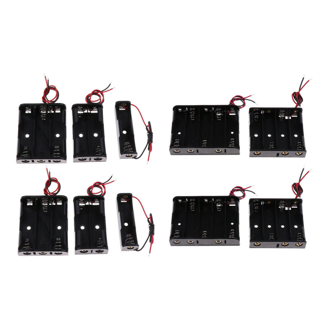 Box of 10 Black Battery Holder Packs with Cables That Can Hold AA Battery