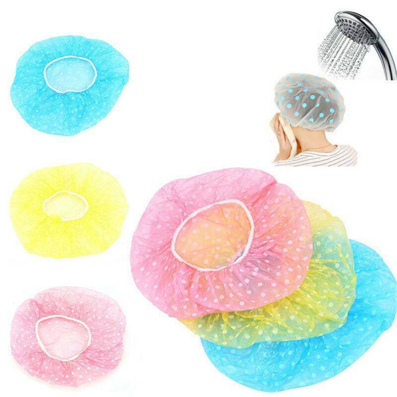 6 Plastic Shower Caps Bathing Elastic Colorful Hair Care Protector Weather Hat