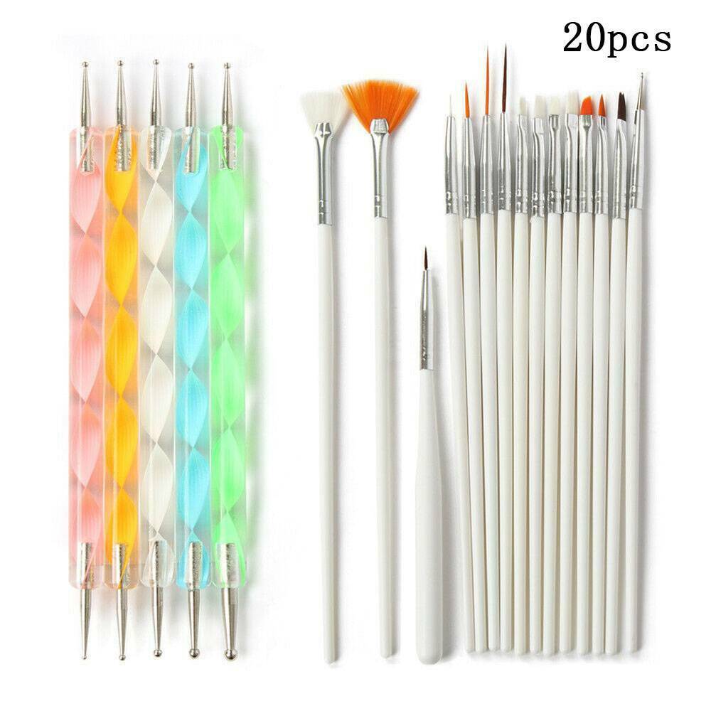 US 20Pcs Nail Art Gel Design Pen Painting Polish Brush Dotting Drawing Tools Kit