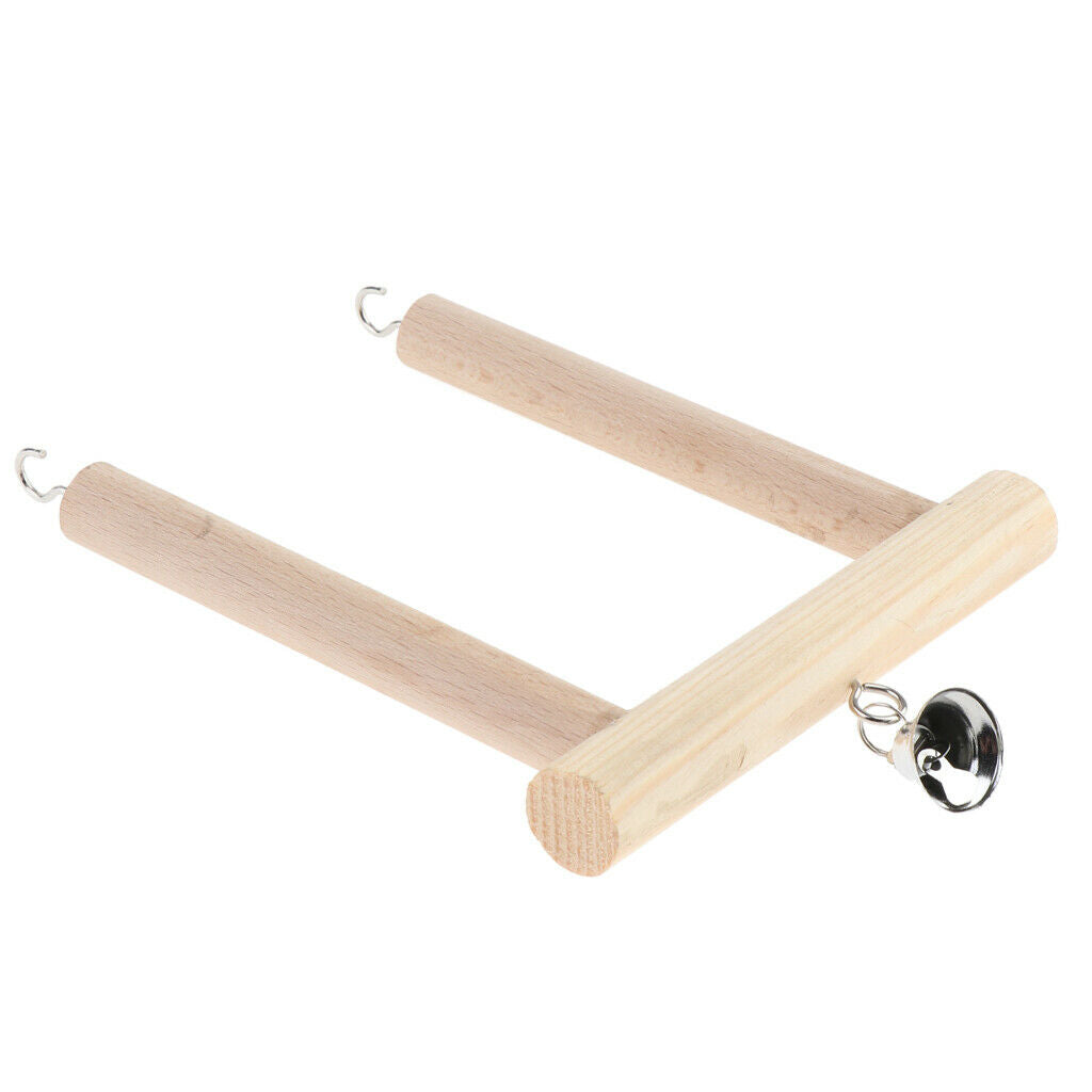 Wooden swing perch with bell for bird cage