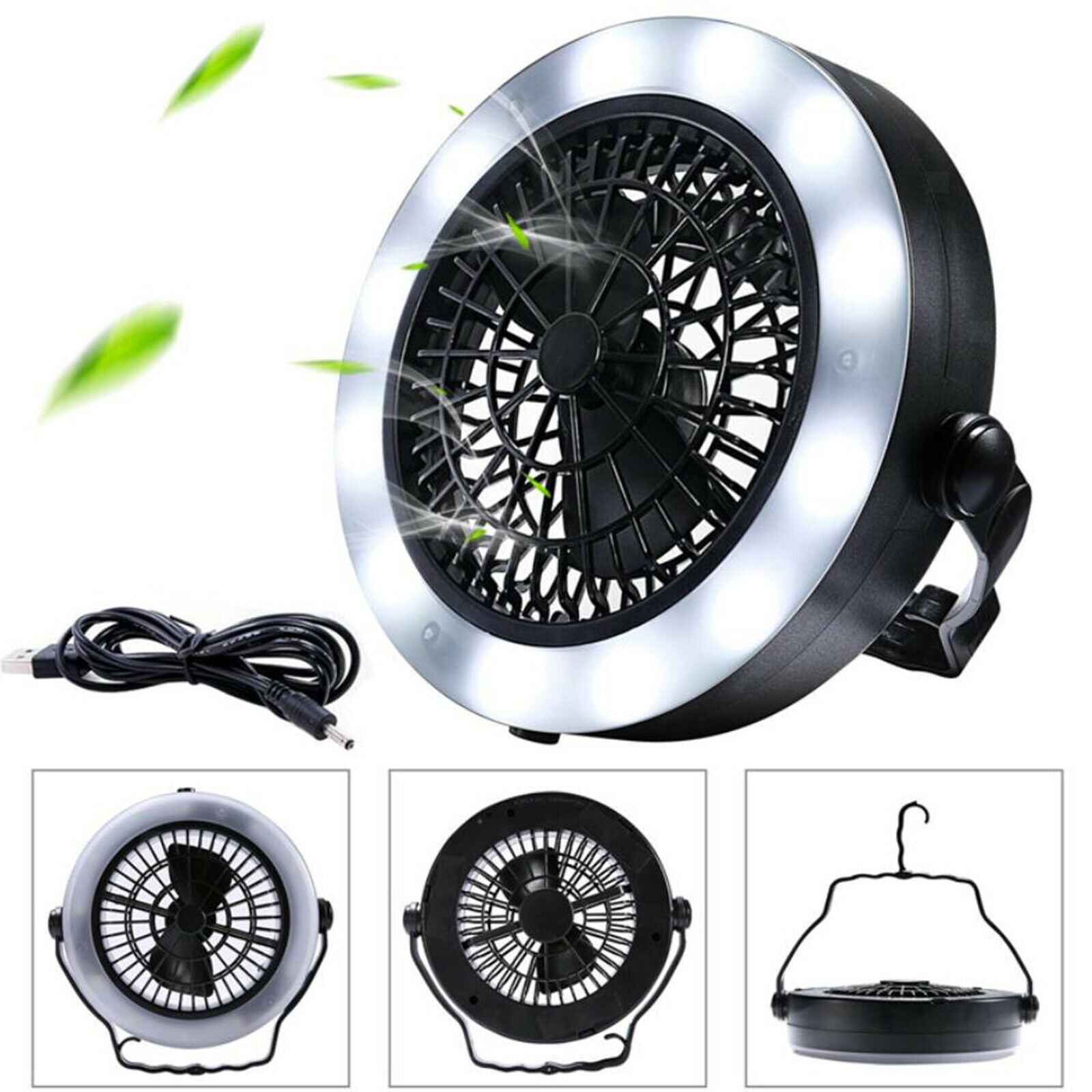 Tent Fan with Light Camping Lantern RV Traveling Travel Desk Fan with Hook