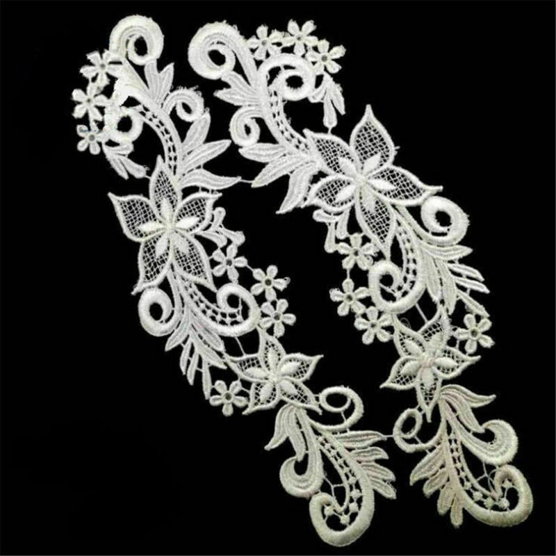 1Pair Floral Applique Lace Trim Embroidery Sewing Motif DIY Wedding Bridal Craft