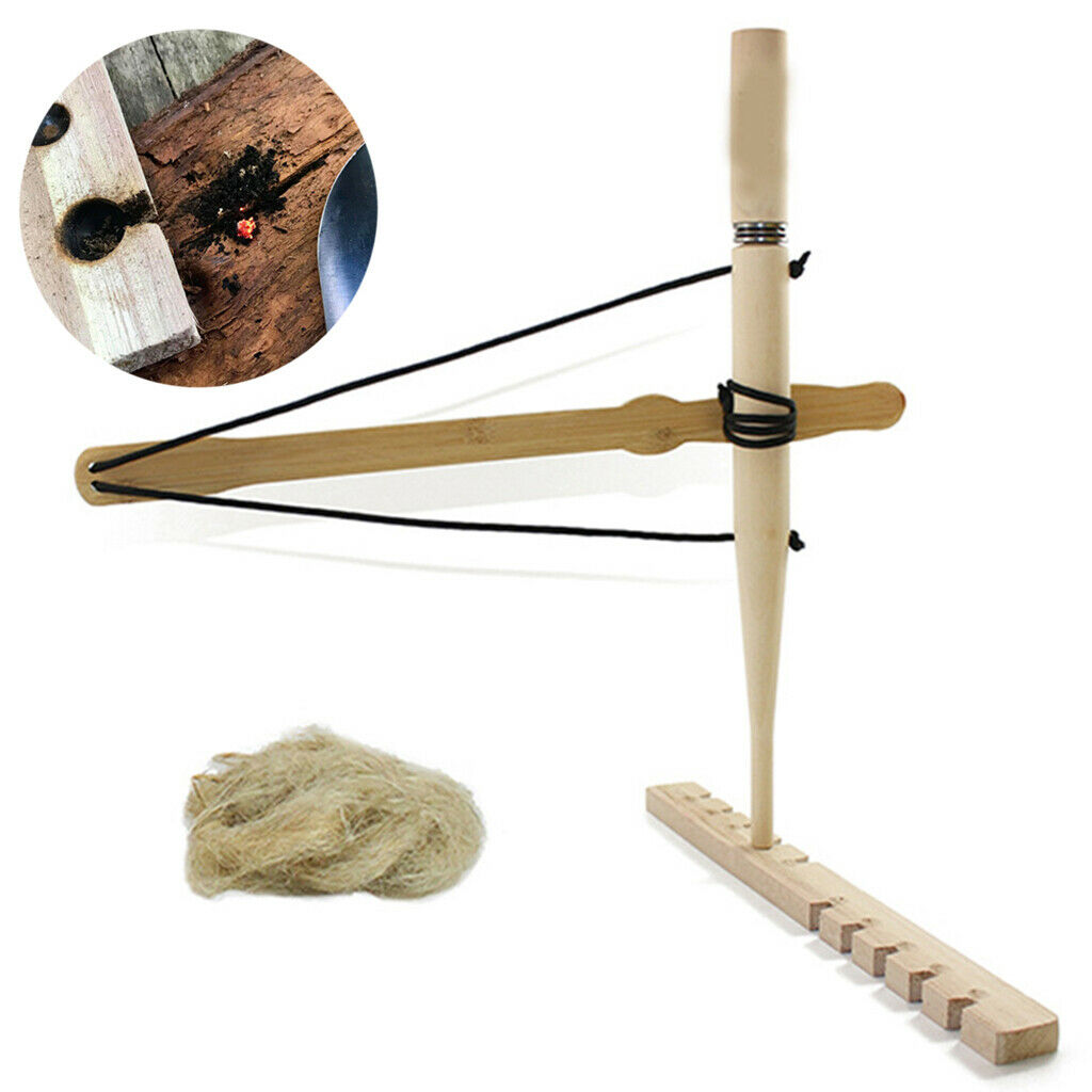 Starter Bow Drill Fire Set Primitive Practice Fire Lighter Tool for