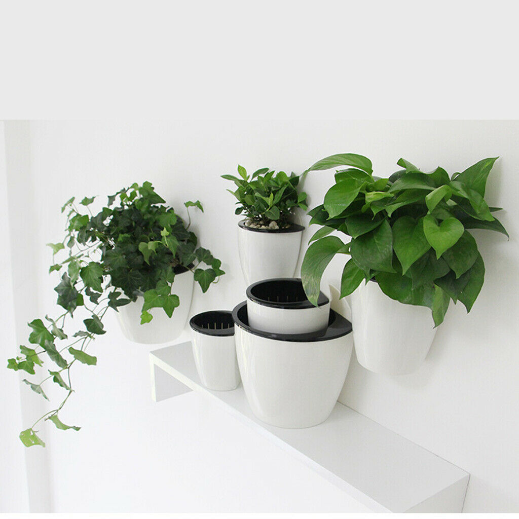 6 lot White Self-watering Wall Hanging Flower Pot Vase f/ House Garden Decor