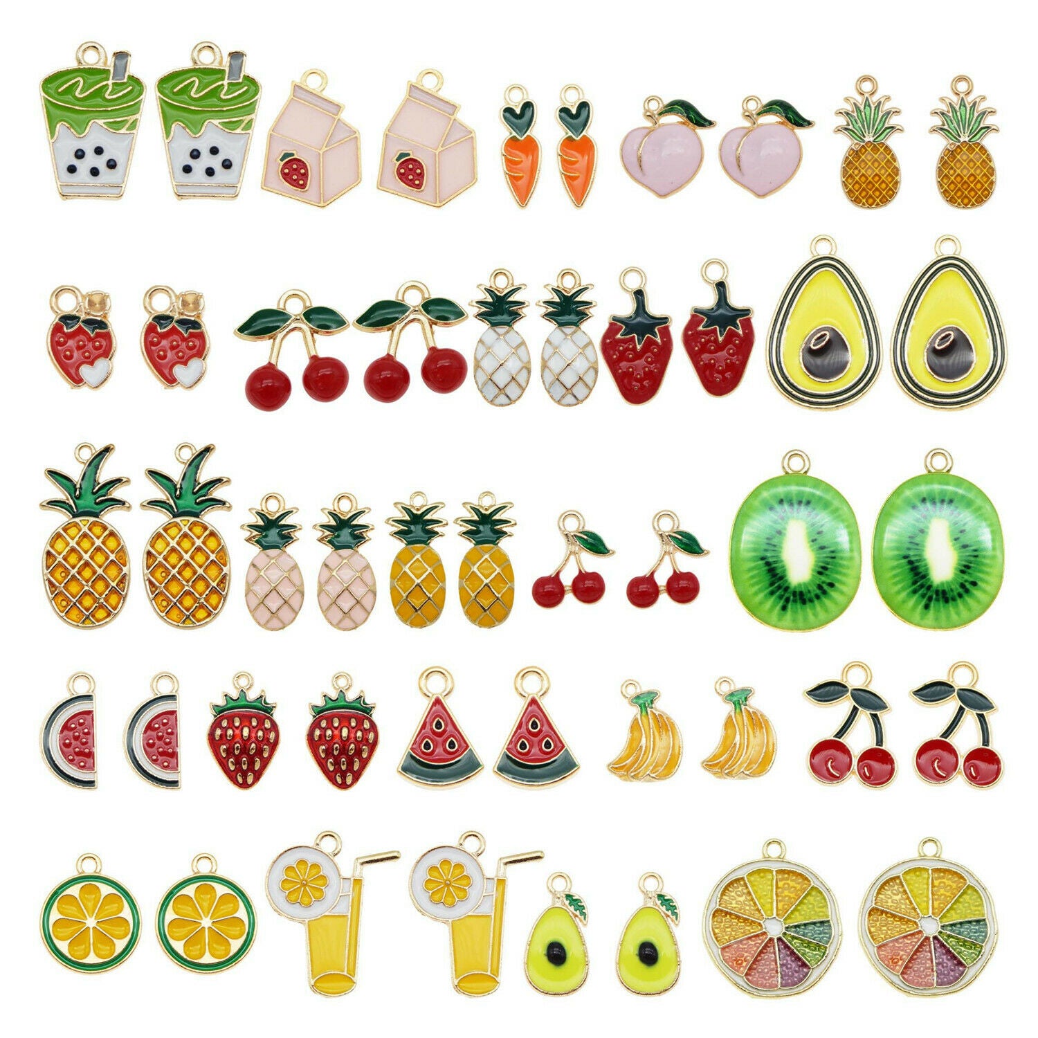 24 pcs Multi-style Enamel Fruits Charms Earring Pendant Jewelry Making Crafting